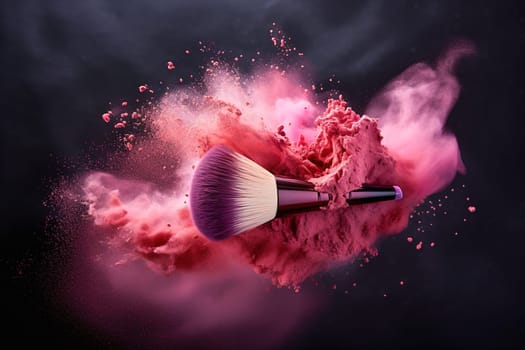 Makeup brush with flying powder. High quality photo