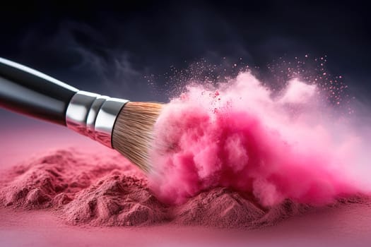 Makeup brush with flying powder. High quality photo