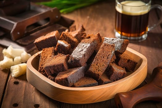 Borodino croutons, crackers, fried slices of black bread in oil. High quality photo