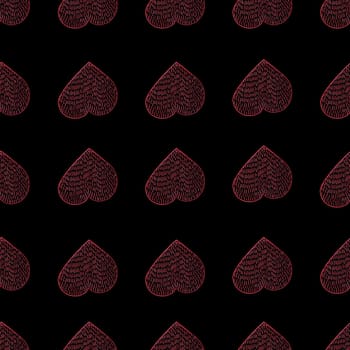 Seamless Pattern with Hearts. Hand Drawn Valentines Background. Red Hearts on Black Background. Digital Paper Drawn by Colored Pencils.