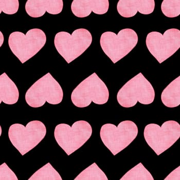 Seamless Pattern with Hearts. Hand Drawn Valentines Background. Red Hearts on Black Background. Digital Paper Drawn by Colored Pencils.