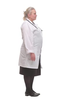 Msture doctor woman pointing with finger to the camera and to you, hand sign, positive and confident gesture from the front