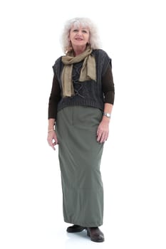 full-length. mature woman in a long gray skirt . isolated on a white background