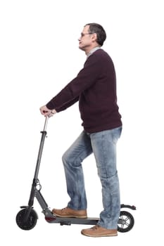 casual man with electric scooter. isolated on a white background.