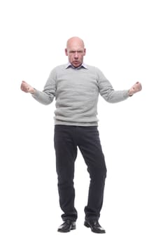 in full growth. charismatic man in a white jumper . isolated on a white background.