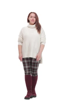 in full growth. attractive woman in casual clothes .isolated on a white background.
