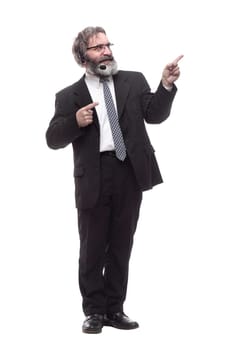 in full growth. business man with a headset. isolated on a white background