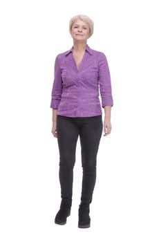 in full growth. attractive mature woman in casual clothing. isolated on a white background.