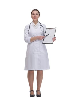in full growth.female doctor with clipboard. isolated on a white background.