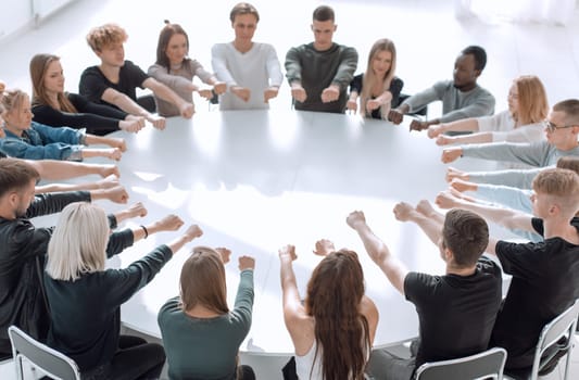 group of young people in a teambuilding class . photo with copy space