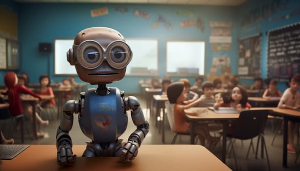 cute robot in a classroom - AI generative