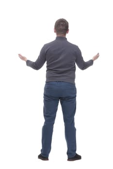 in full growth. young man in casual clothes. isolated on a white background.