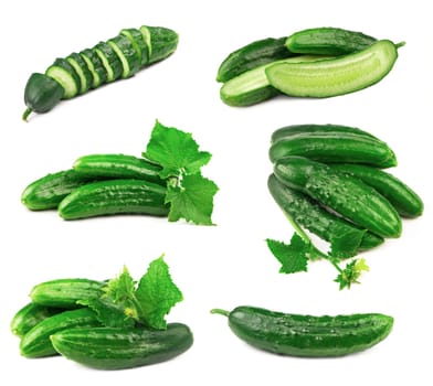 Healthy food. The green cucumbers isolated on white background