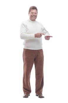 in full growth. adult successful man showing thumbs up . isolated on a white