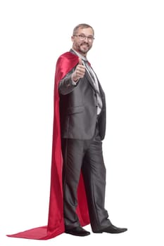 full-length. businessman in a superhero Cape. isolated on a white background.