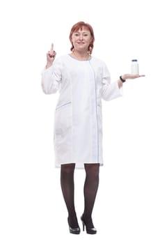 in full growth. successful female doctor with a stethoscope striding forward. isolated on a white background.