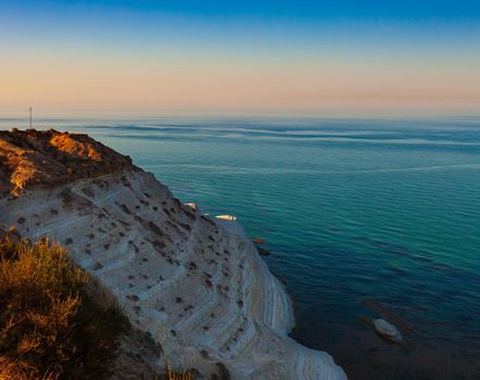 Top view of the limestone white cliffs at the Scala dei Turchi in English Stair of the Turks near Realmonte in Agrigento province. Sicily, Italy