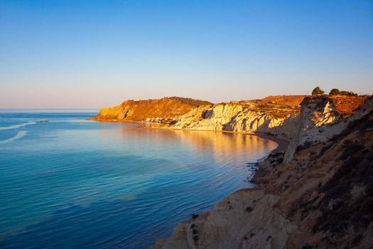 Top view of the coast with the limestone white cliffs at the Scala dei Turchi in English Stair of the Turks near Realmonte in Agrigento province. Sicily, Italy