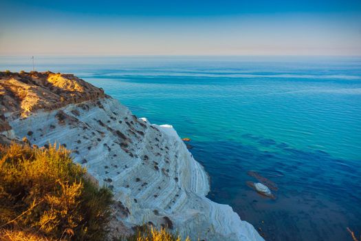 Top view of the limestone white cliffs at the Scala dei Turchi in English Stair of the Turks near Realmonte in Agrigento province. Sicily, Italy