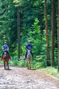 A rider rides a horse in a competition. Moscow Russia July 1, 2023. High quality photo