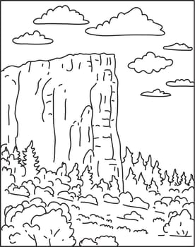 Mono line illustration of El Morro National Monument in Cibola County, New Mexico, United States done in monoline line art style.