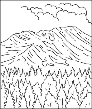 Mono line illustration of Mount St. Helens within Mount St. Helens National Volcanic Monument in Washington State done in monoline line art style.