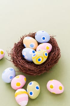 Hand painted Easter eggs with rought strokes of the brush.