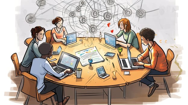 Businesspeople Group Working Creative Team Business People Sitting Office Desk Concept collaborative Illustration.