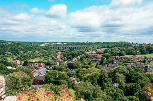 Usual English town   in Yorkshire on summer  sunny day.