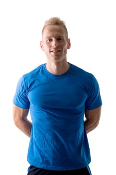 A man in a blue shirt posing for a picture