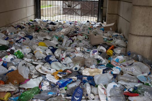 16 october 2022 Almada, Portugal: plastic waste dump for further recycling. Mid shot