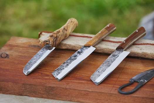 self-made knives at viking festival in Denmark.