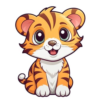 A cute cartoon illustration of a sitting little tiger. Children's talisman. Animal art.