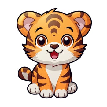 A cute cartoon illustration of a sitting little tiger. Children's talisman. Animal art.