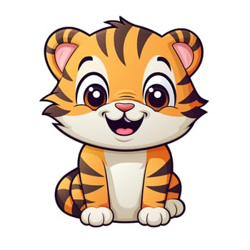 A cute cartoon illustration of a sitting little tiger. Children's talisman. Animal art.