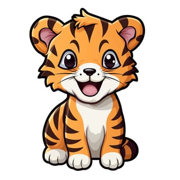 A cute cartoon illustration of a sitting little tiger. Children's talisman. Animal art.