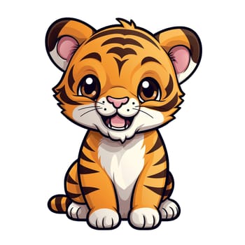 A cute cartoon illustration of a sitting little tiger. Children's talisman. Animal art.