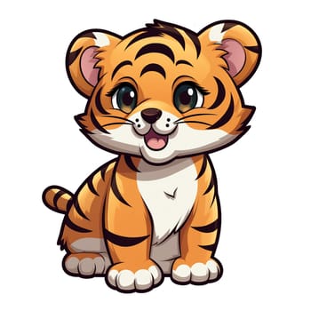 A cute cartoon illustration of a sitting little tiger. Children's talisman. Animal art.