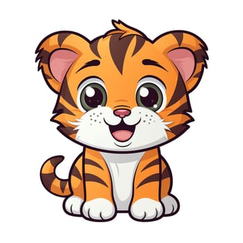 A cute cartoon illustration of a sitting little tiger. Children's talisman. Animal art.