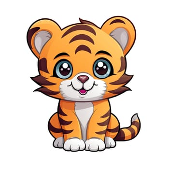 A cute cartoon illustration of a sitting little tiger. Children's talisman. Animal art.