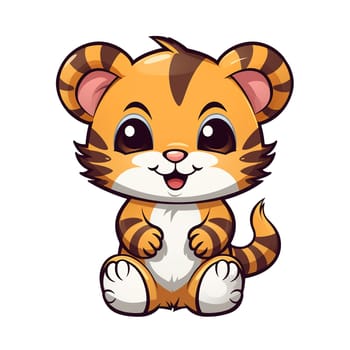 A cute cartoon illustration of a sitting little tiger. Children's talisman. Animal art.