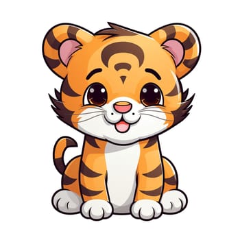 A cute cartoon illustration of a sitting little tiger. Children's talisman. Animal art.