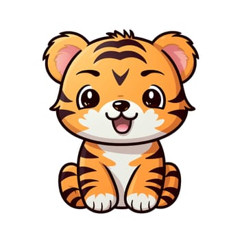 A cute cartoon illustration of a sitting little tiger. Children's talisman. Animal art.