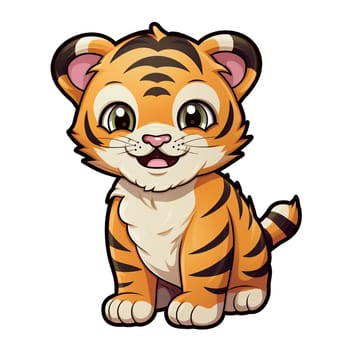 A cute cartoon illustration of a sitting little tiger. Children's talisman. Animal art.