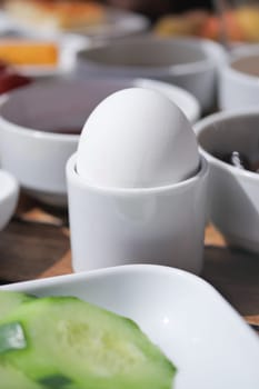 Close egg in cups for morning breakfast ,