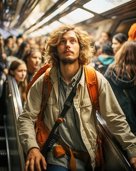 Portrait of a man on a subway escalator
