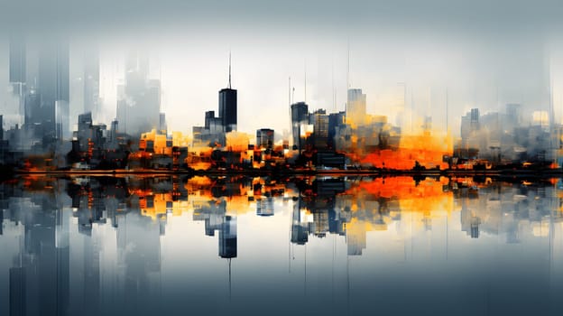 colored abstract city skyline with reflection - modern digital painting - AI generative