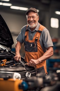 portrait of a car mechanic repairing motor under the hood with tools generative ai art
