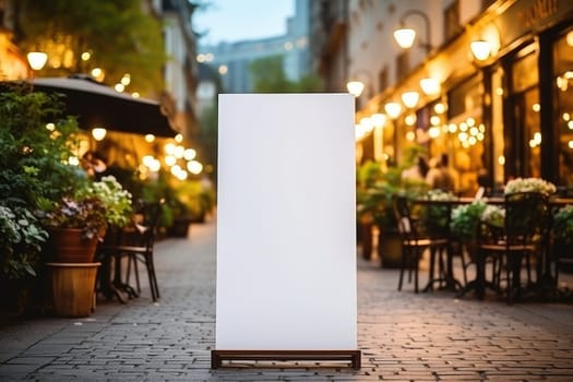 Signboard menu of eatery on street. Generative AI.