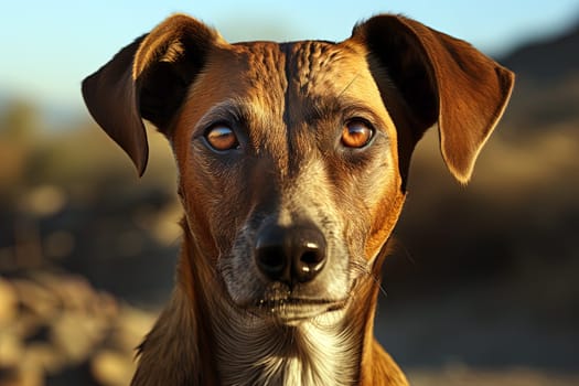 Portrait of red African greyhound, close up photo. Ai generative art